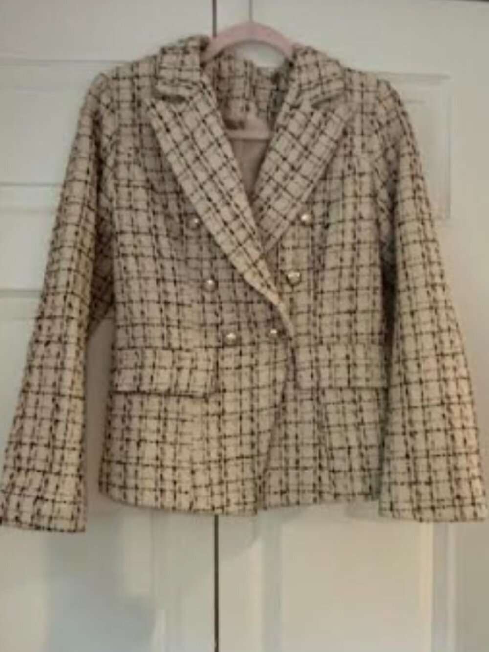 Unbranded Ivory Brown Tweed Double Breasted Blazer – Small